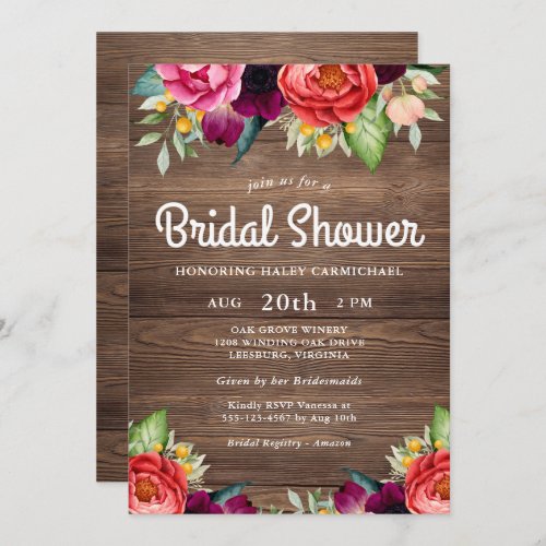 Rustic Charm Barnwood Floral Bridal Shower Invitation