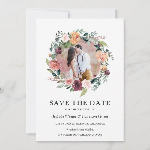 Rustic Charm Burgundy Blush Photo Save The Date Announcement