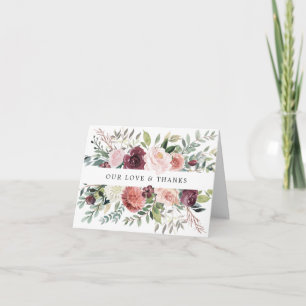 Rustic Charm Burgundy Blush Pink Floral Wedding Letterpress Thank You Card