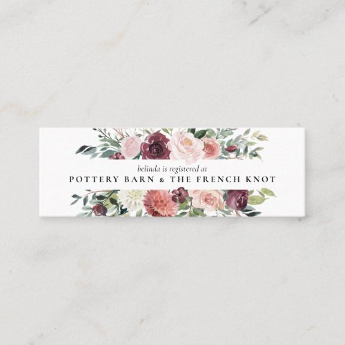 Rustic Charm Burgundy Blush Pink Floral Wedding Mini Business Card