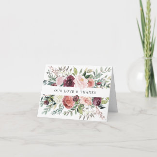 Rustic Charm Burgundy Blush Pink Floral Wedding Thank You Card