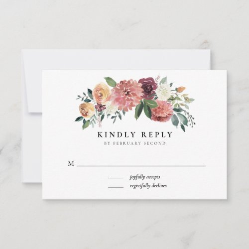 Rustic Charm Burgundy Pink Floral Wedding RSVP