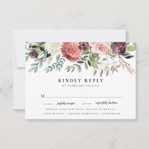 Rustic Charm Burgundy Pink Floral Wedding RSVP