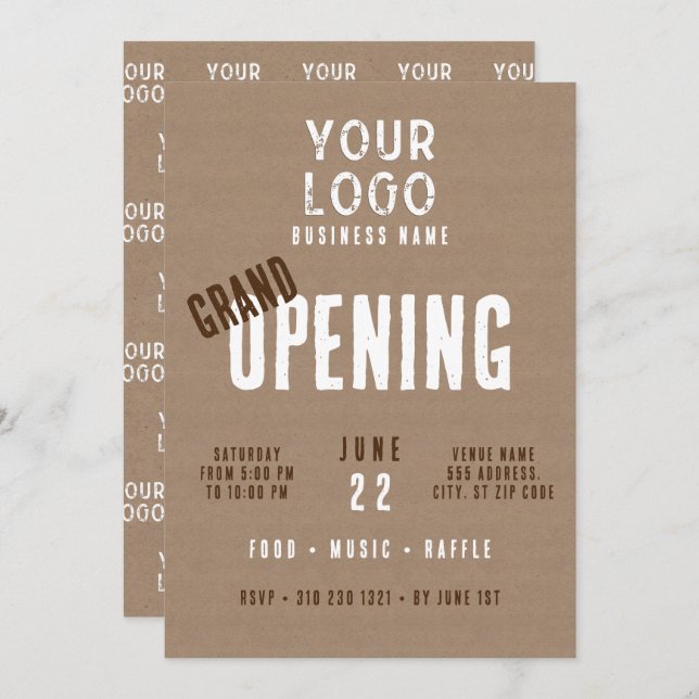 Rustic Charm Business Logo Grand Opening Invitation (Front/Back)