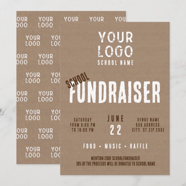 Rustic Charm Business Logo School Fundraiser  Invitation (Front/Back)