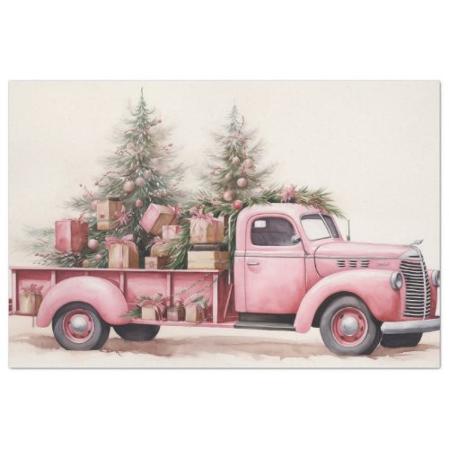 Rustic Charm Christmas Tree Farm Pink Truck Tissue Paper