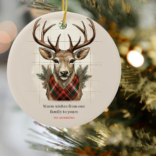 Rustic Charm Farmhouse Treasures with Plaid Deer Ceramic Ornament