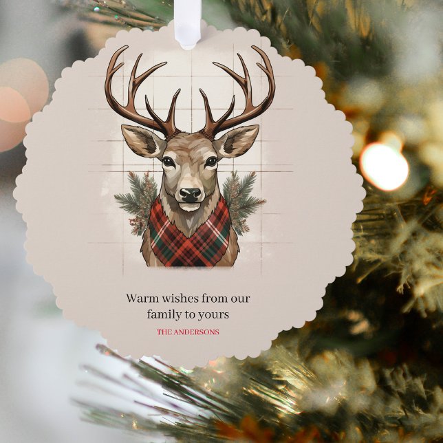 Rustic Charm Farmhouse Treasures with Plaid Deer Ornament Card (Creator Uploaded)