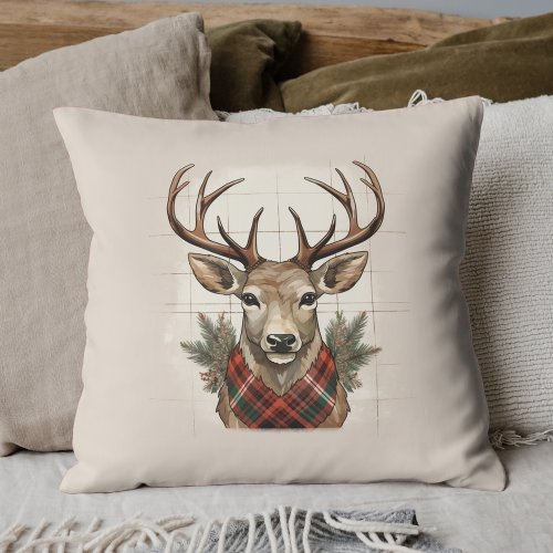 Rustic Charm Farmhouse Treasures with Plaid Deer Throw Pillow