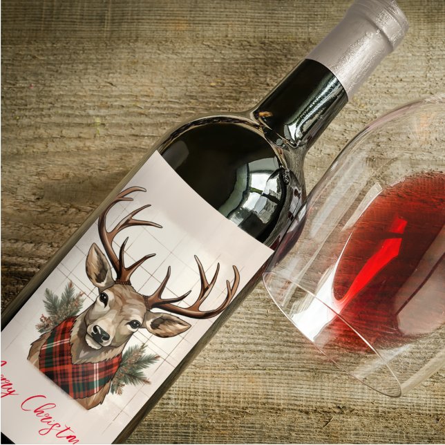 Rustic Charm Farmhouse Treasures with Plaid Deer Wine Label (Creator Uploaded)