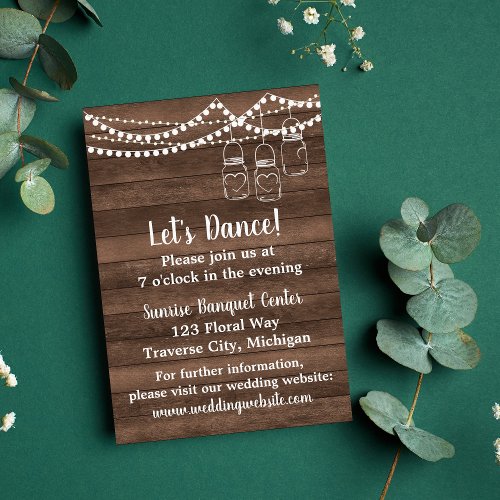 Rustic Charm Mason Jar String Lights Reception Enclosure Card