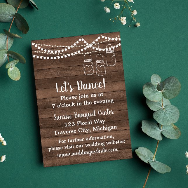 Rustic Charm Mason Jar String Lights Reception Enclosure Card (Creator Uploaded)