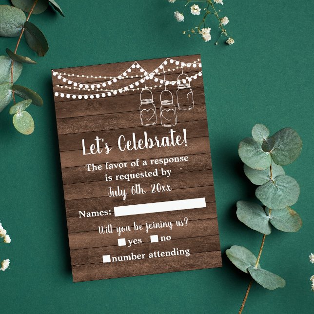 Rustic Charm Mason Jar String Lights Wedding RSVP Card (Creator Uploaded)