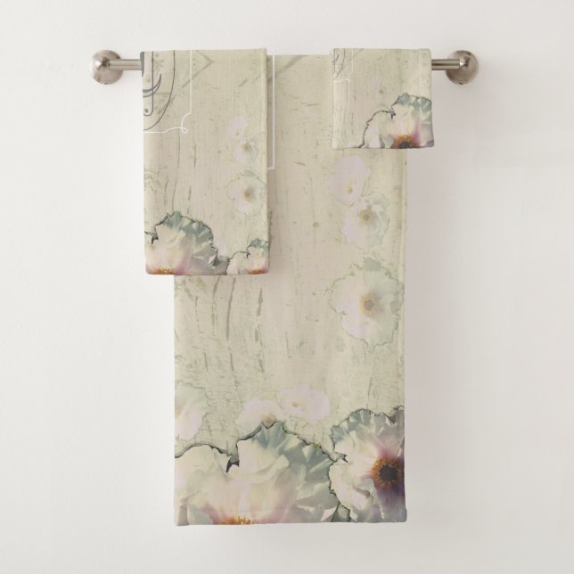 Rustic Charm Tree Peony Monogram Bath Towel Set (Insitu)