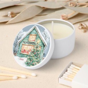 Rustic Charming Christmas Scene Tree Snow Mini Candle Favors