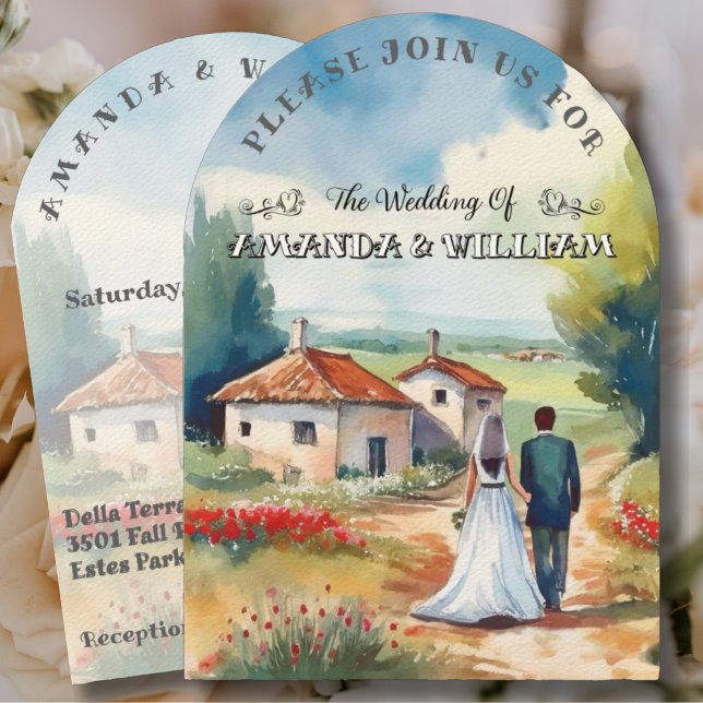 Rustic Charming Countryside Watercolor  Wedding Invitation (Creator Uploaded)