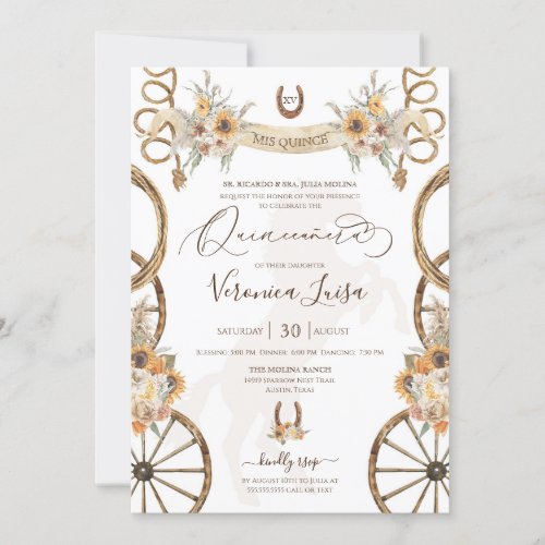 Rustic Charro Floral Boho Country Quinceanera Invi Invitation