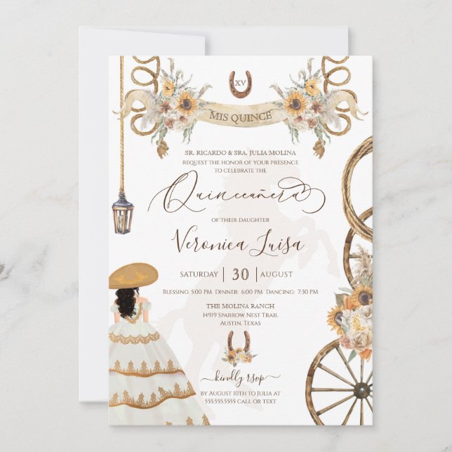 Rustic Charro Floral Boho Country Quinceanera Invi Invitation (Front)