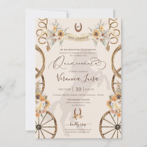 Rustic Charro Sunflowers  Boho Floral Quinceaera Invitation