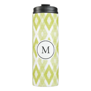 Rustic Chartreuse Ikat Pattern Monogram Thermal Tumbler