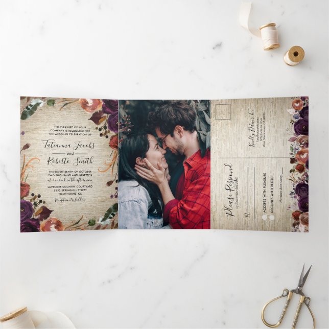 Rustic Chateau Floral All in One Wedding Tri-Fold Invitation (Inside)