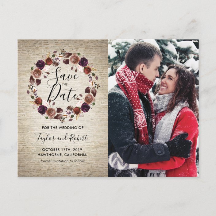 Rustic Chateau Floral Photo Save The Date Invitation Postcard Zazzle Com