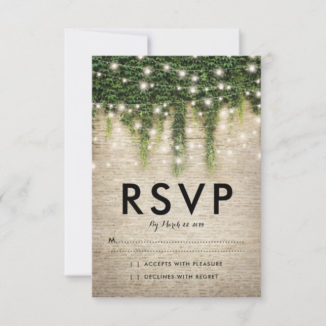 Rustic Chateau Stone Church Lights Wedding RSVP (Front)