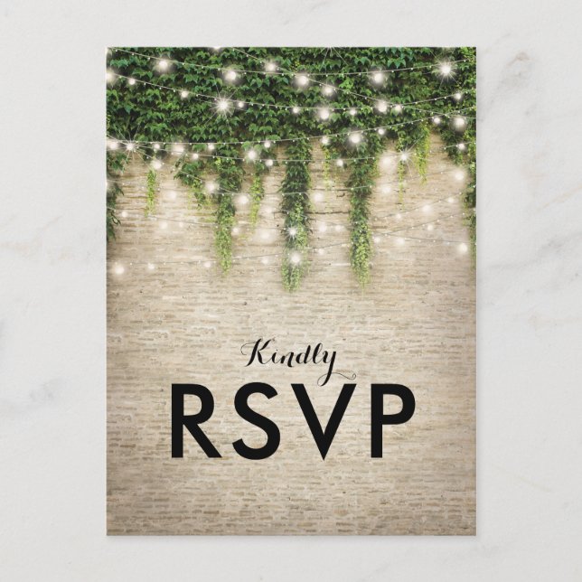 Rustic Chateau Stone Church Lights Wedding RSVP Invitation Postcard (Front)