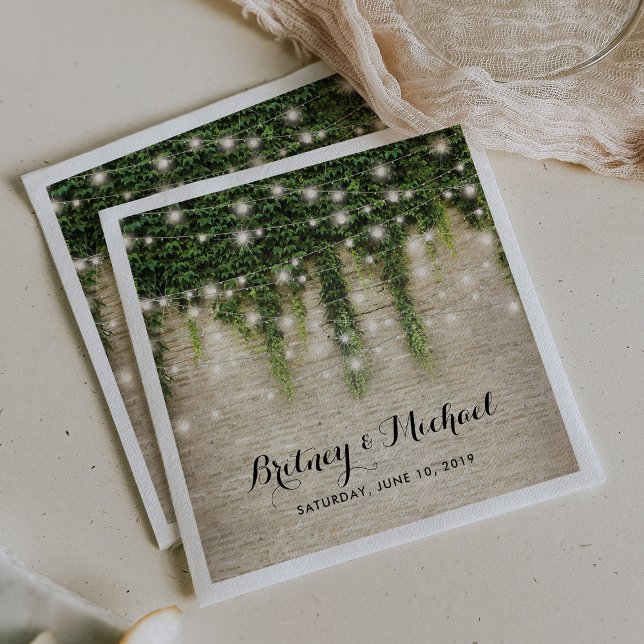 Rustic Chateau Stone Church String Lights Wedding Napkins (Creator Uploaded)