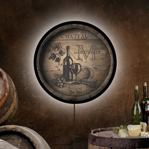 Rustic Chateau Wine Barrel Monogram LED Sign