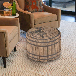 Rustic Chateau Wine Barrel Monogram Round Pouf