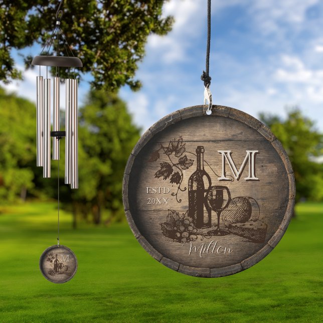 Rustic Chateau Wine Barrel Monogram Wind Chime (Outdoor)