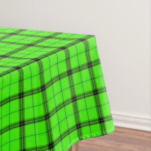 Rustic Check & Black Lines Green Tartan Plaid Tablecloth