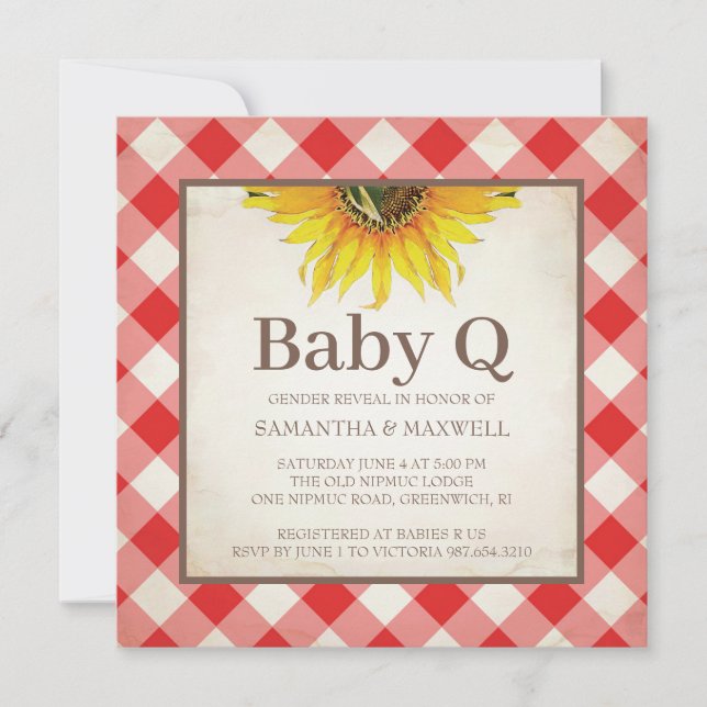 Rustic Checker Gender Reveal Red Baby Shower Invitation (Front)