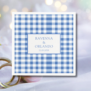 Rustic Checkered Baby Blue Plaid Gingham Wedding Napkins