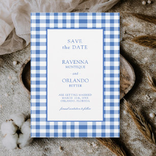 Rustic Checkered Baby Blue Plaid Gingham Wedding Save The Date