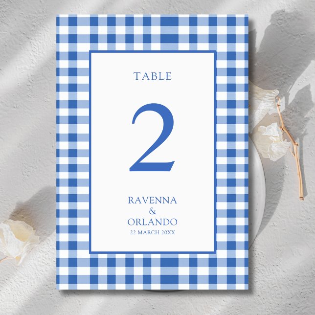 Rustic Checkered Baby Blue Plaid Gingham Wedding Table Number (Creator Uploaded)