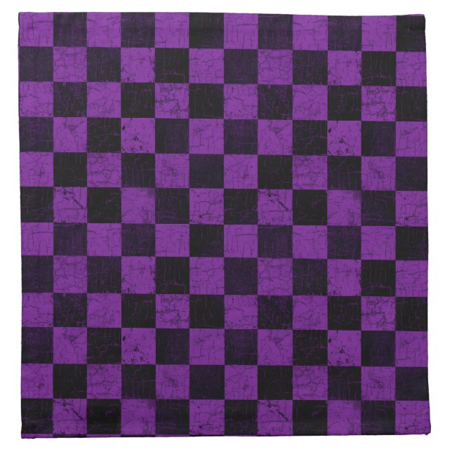 Rustic Checks, Purple and Black Cloth Napkin (Front)
