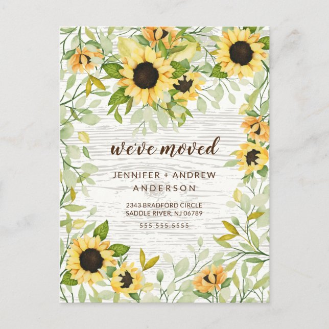 Rustic Cheerful Sunflowers Moving Announcement Postcard (Front)