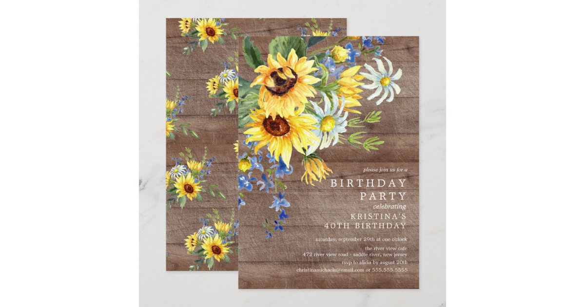 Rustic Cheerful Yellow Sunflower Birthday Party Invitation | Zazzle