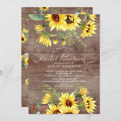 Rustic Cheerful Yellow Sunflower Bridal Luncheon Invitation