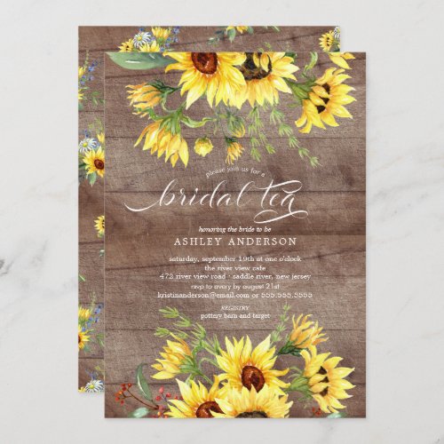 Rustic Cheerful Yellow Sunflower Bridal Tea Invitation