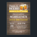 Rustic Cheers and Beers 30th Birthday Invitation<br><div class="desc">Rustic Cheers and Beers 30th Birthday Invitation Card. Adult Birthday. Yellow. 16th 18th 20th 21st 30th 40th 50th 60th 70th 80th 90th 100th. Any Age. For further customization,  please click the "Customize it" button and use our design tool to modify this template.</div>