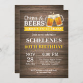 Rustic Cheers and Beers 60th Birthday Invitation (Front/Back)