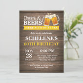 Rustic Cheers and Beers 60th Birthday Invitation (Standing Front)