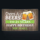 Rustic Cheers and Beers Happy 21st Birthday Green Banner<br><div class="desc">Rustic Cheers and Beers Happy 21st Birthday Banner Green. For further customization,  please click the "Customize it" button and use our design tool to modify this template.</div>