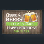 Rustic Cheers and Beers Happy 21st Birthday Green Banner<br><div class="desc">Rustic Cheers and Beers Happy 21st Birthday Banner Green. For further customization,  please click the "Customize it" button and use our design tool to modify this template.</div>
