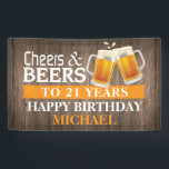 Rustic Cheers and Beers Happy 21st Birthday Orange Banner<br><div class="desc">Rustic Cheers and Beers Happy 21st Birthday Banner Orange. For further customization,  please click the "Customize it" button and use our design tool to modify this template.</div>