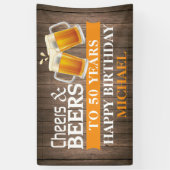 Rustic Cheers and Beers Happy 50th Birthday Orange Banner (Vertical)