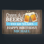 Rustic Cheers and Beers Happy 60th Birthday Blue Banner<br><div class="desc">Rustic Cheers and Beers Happy 60th Birthday Banner Blue. For further customization,  please click the "Customize it" button and use our design tool to modify this template.</div>